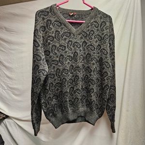 2for$20 Men's paisley medium black grey sweatshirt sweater knit UNNO v-neck